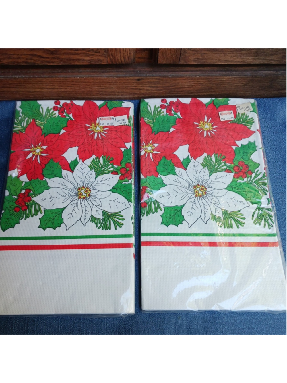 2 Vintage CHRISTMAS Paper Tablecloth 54" X 96" Poinsettia Tuttle Press Sealed